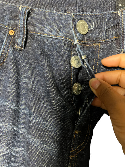 AllSaints Mens size 32 x 32 Rigg Fit Blue Button Fly Straight Leg Denim Jeans - Picture 3 of 11